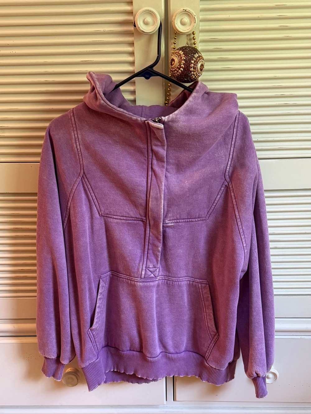 Zenana Outfitters Distressed Purple Halt Zip Hoodie - Large